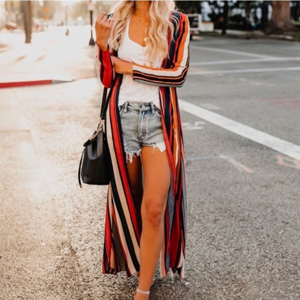 NWOT VICI striped duster kimono size large.